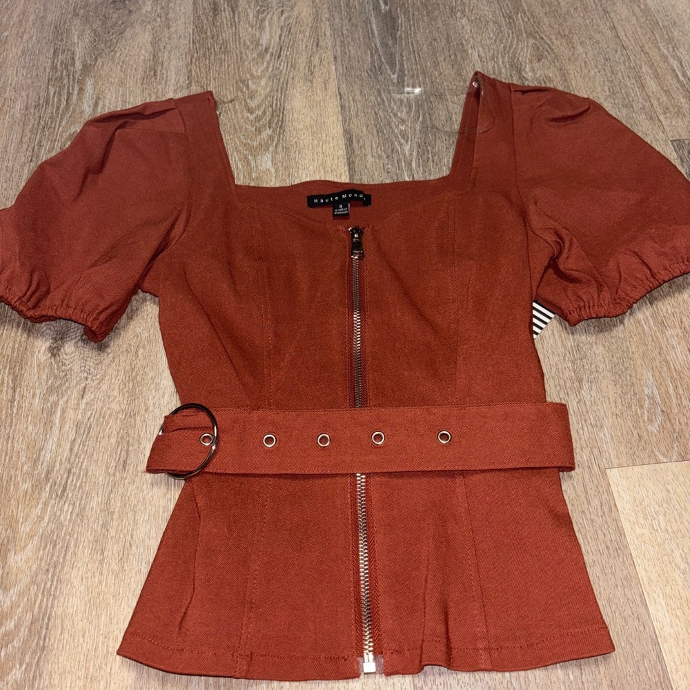 Haute Monde Orange Bustier Blouse with Square Neckline